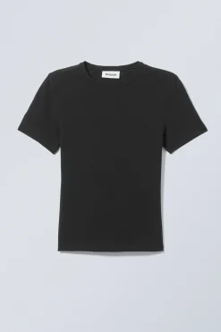 Weekday SLIM FITTED T-SHIRT black Cheap