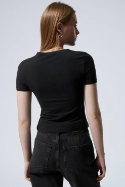 Weekday SLIM FITTED T-SHIRT black Cheap