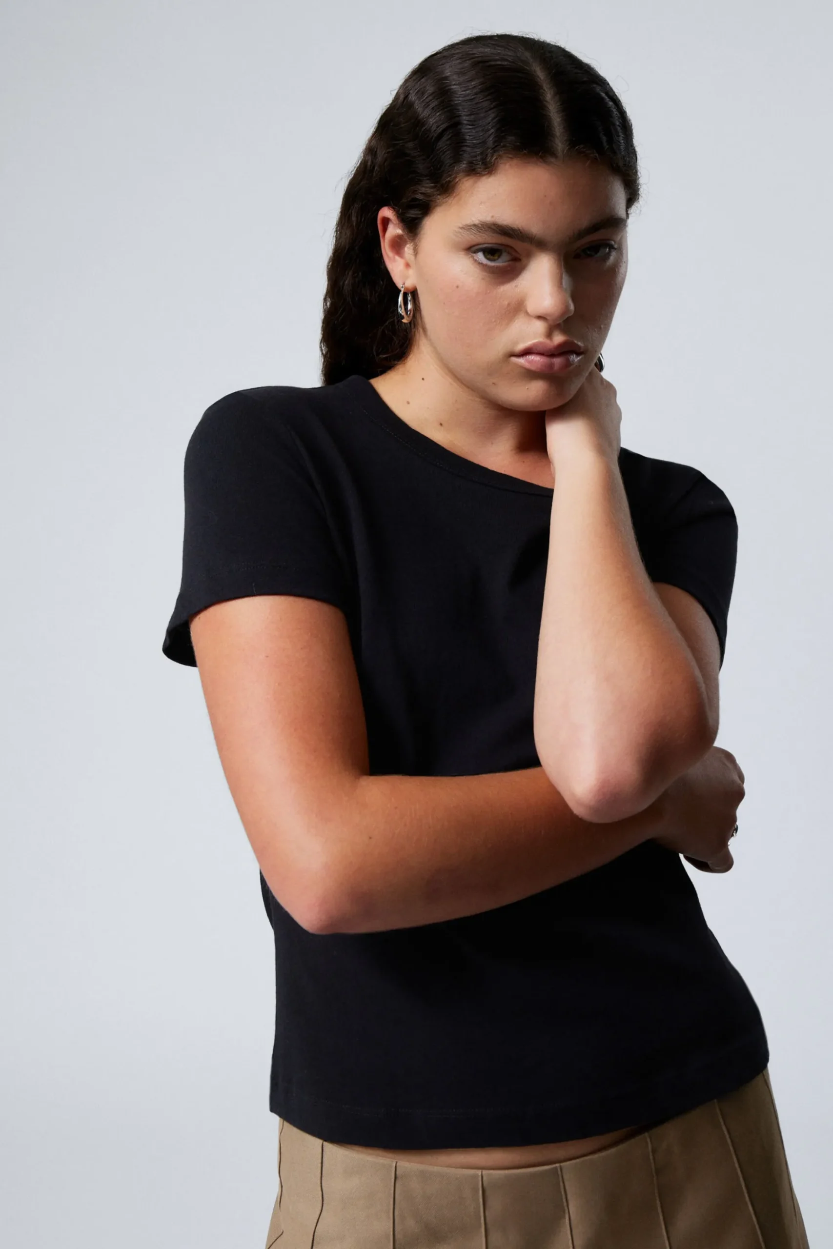 Weekday SLIM FITTED T-SHIRT black Cheap