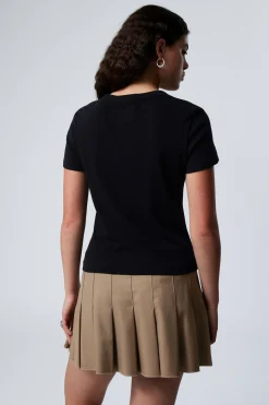 Weekday SLIM FITTED T-SHIRT black Cheap