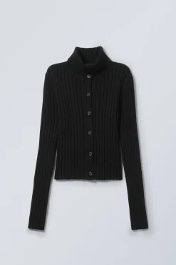 Weekday SLIM KNITTED TURTLENECK CARDIGAN black Flash Sale
