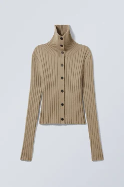 Weekday SLIM KNITTED TURTLENECK CARDIGAN dusty beige Online