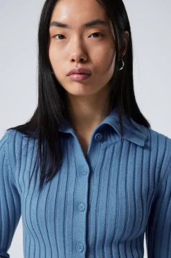 Weekday SLIM KNITTED TURTLENECK CARDIGAN light blue Cheap