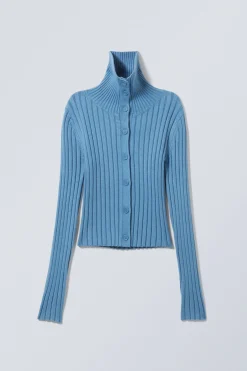 Weekday SLIM KNITTED TURTLENECK CARDIGAN light blue Cheap