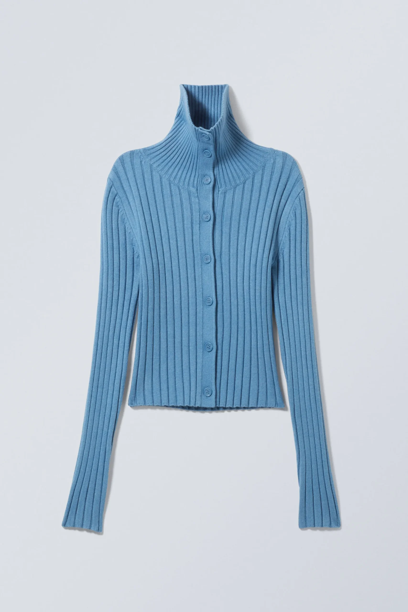 Weekday SLIM KNITTED TURTLENECK CARDIGAN light blue Cheap