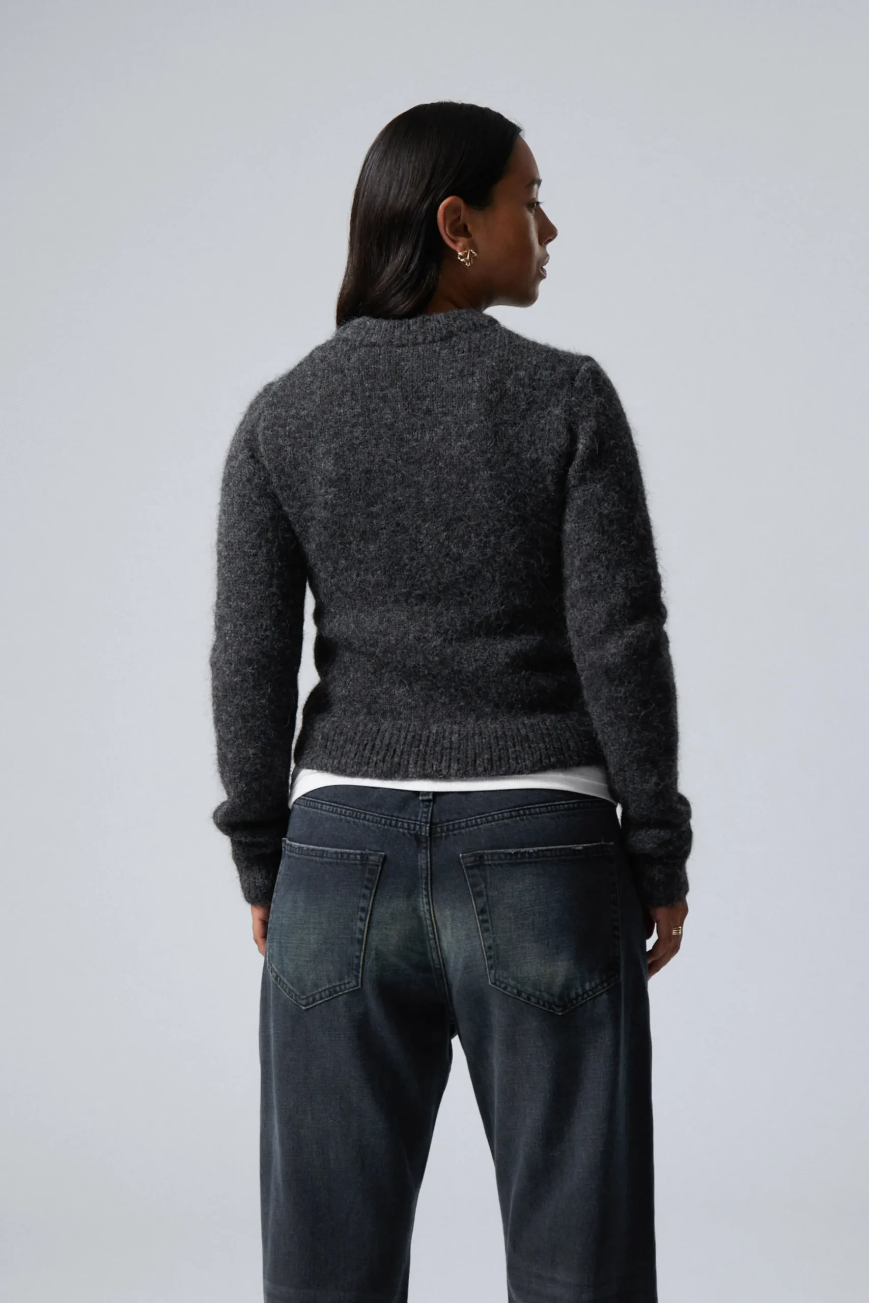 Weekday SLIM KNITTED ZIP CARDIGAN dark grey melange Cheap