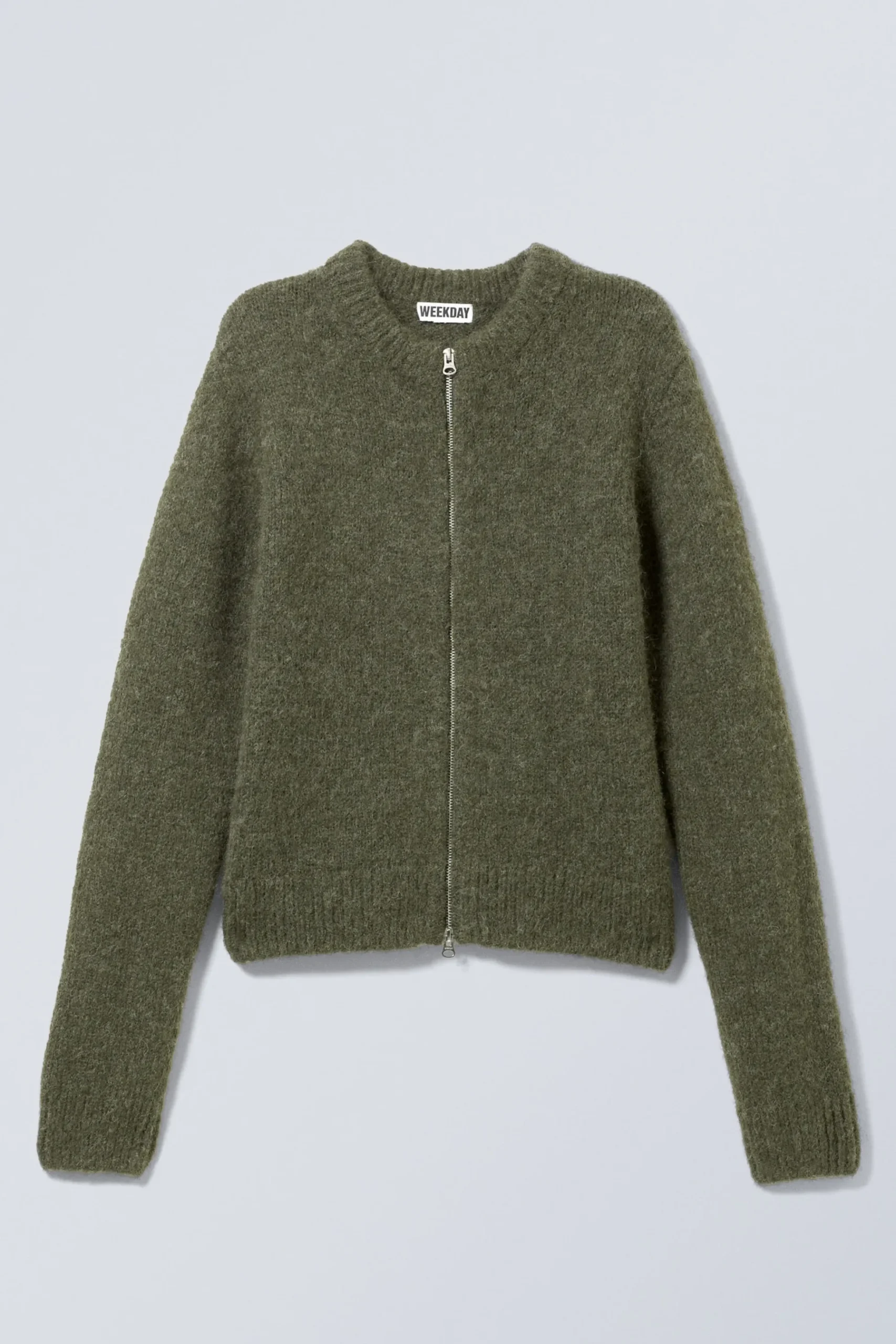 Weekday SLIM KNITTED ZIP CARDIGAN dark khaki green Shop