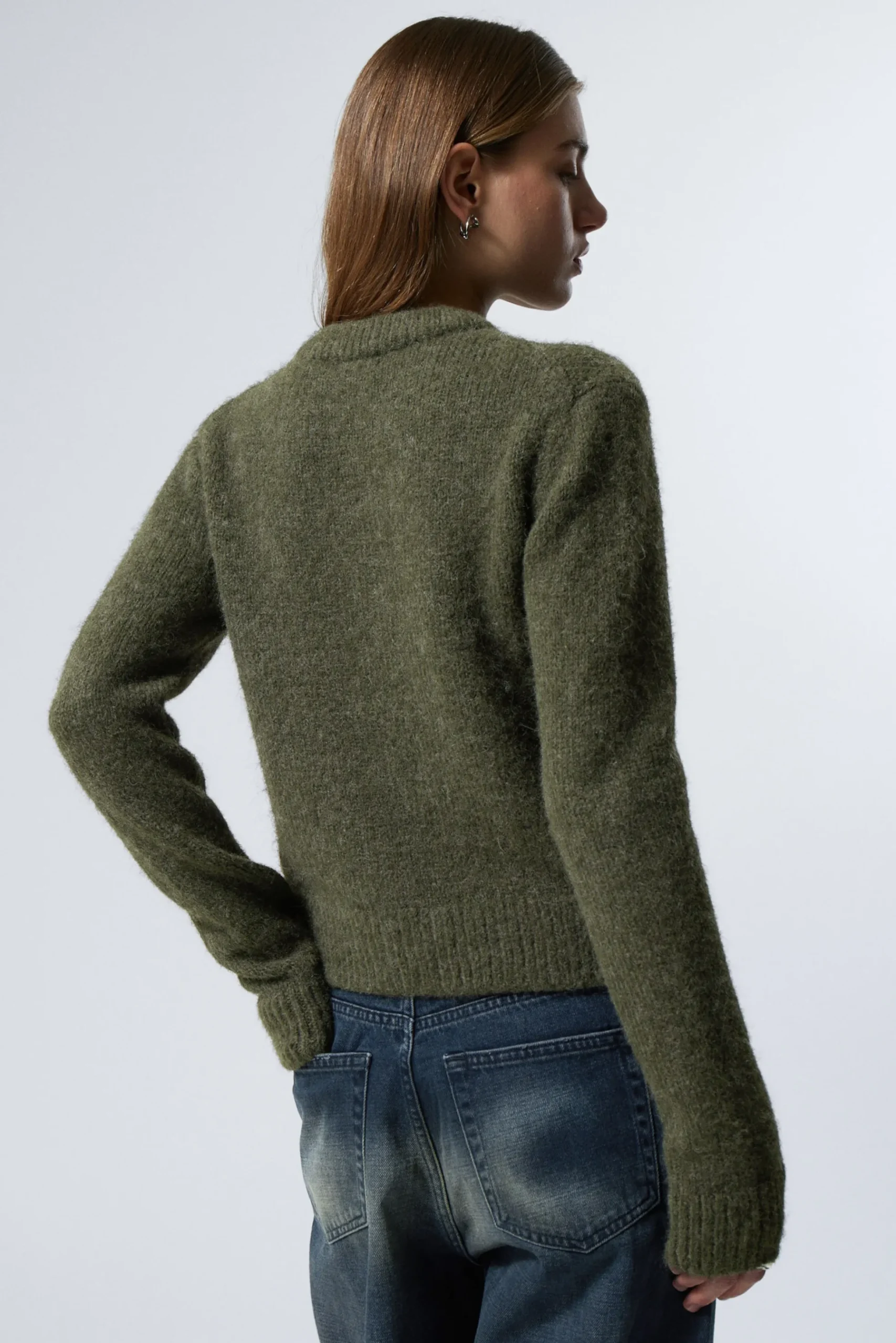Weekday SLIM KNITTED ZIP CARDIGAN dark khaki green Shop