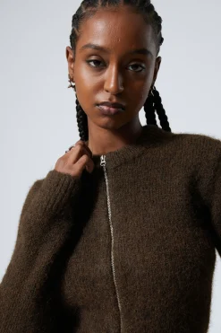 Weekday SLIM KNITTED ZIP CARDIGAN dark brown Store
