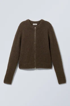 Weekday SLIM KNITTED ZIP CARDIGAN dark brown Store