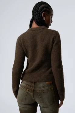 Weekday SLIM KNITTED ZIP CARDIGAN dark brown Store