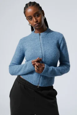 Weekday SLIM KNITTED ZIP CARDIGAN blue melange Clearance