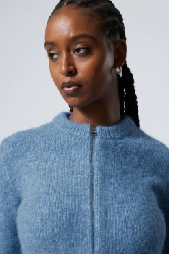 Weekday SLIM KNITTED ZIP CARDIGAN blue melange Clearance