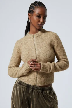 Weekday SLIM KNITTED ZIP CARDIGAN beige melange Flash Sale