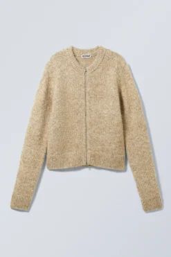 Weekday SLIM KNITTED ZIP CARDIGAN beige melange Flash Sale