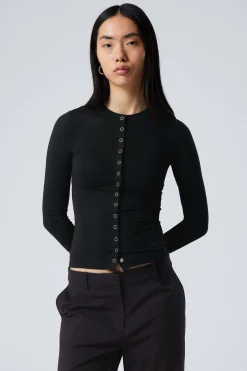 Weekday SLIM LONG-SLEEVED BUTTONED CARDIGAN black Cheap