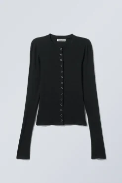 Weekday SLIM LONG-SLEEVED BUTTONED CARDIGAN black Cheap