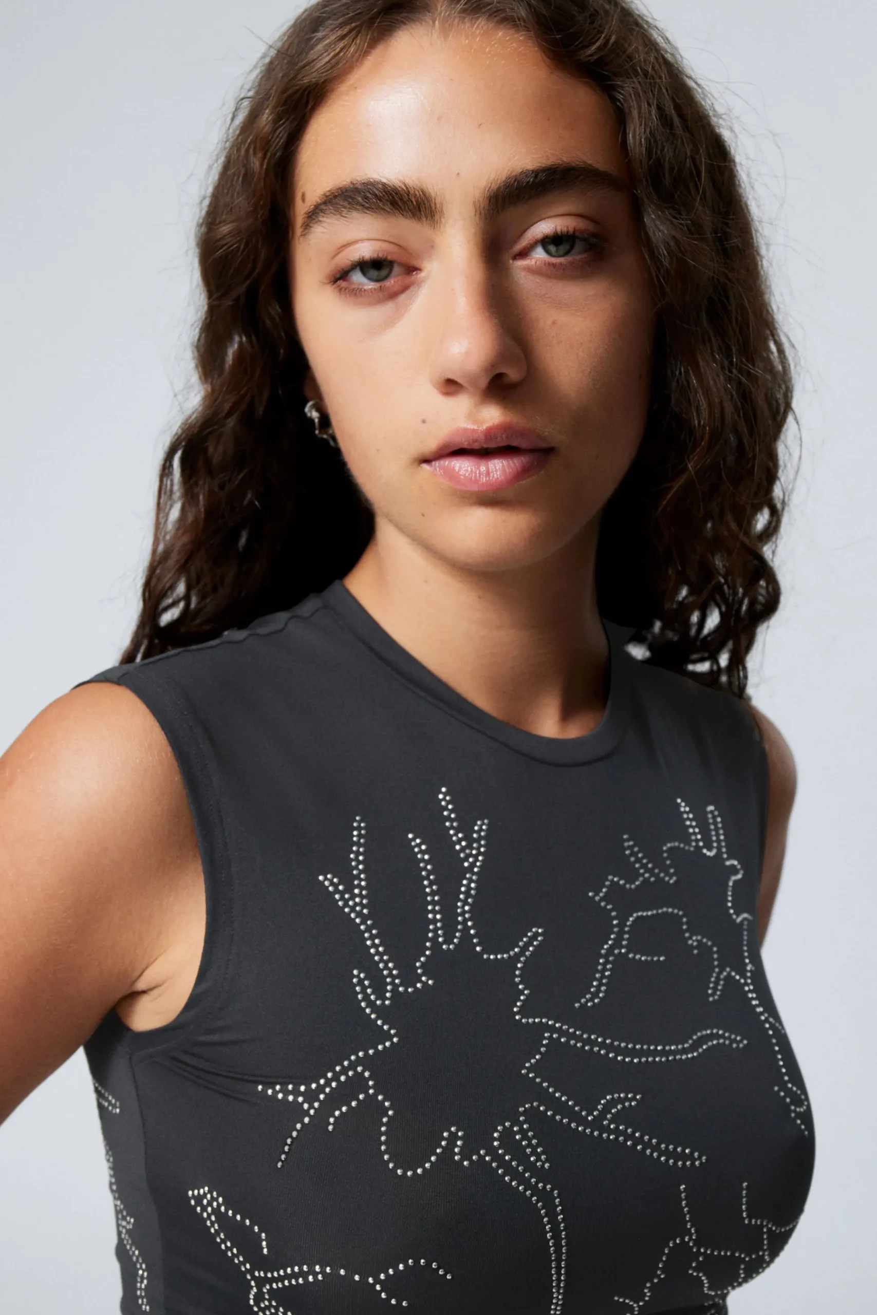 Weekday SLIM SLEEVELESS STUD TOP dark grey Shop