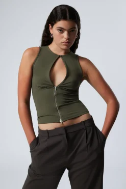 Weekday SLIM SLEEVELESS ZIP TOP khaki green Fashion