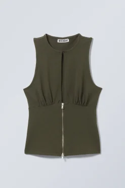 Weekday SLIM SLEEVELESS ZIP TOP khaki green Fashion