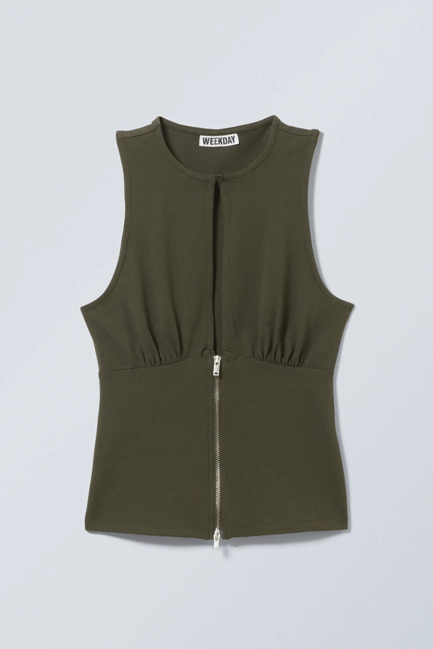 Weekday SLIM SLEEVELESS ZIP TOP khaki green Fashion