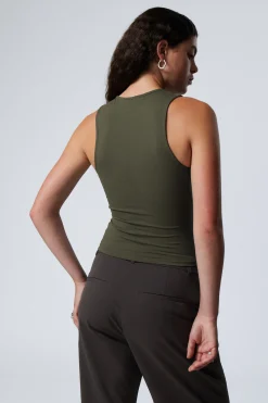 Weekday SLIM SLEEVELESS ZIP TOP khaki green Fashion