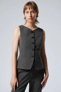 Weekday SLIM SUITING WAISTCOAT dark grey stripe Outlet