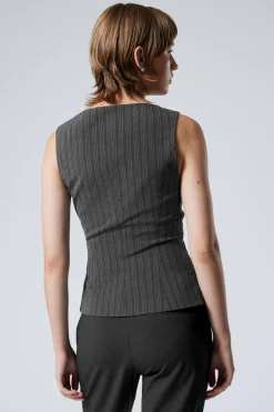 Weekday SLIM SUITING WAISTCOAT dark grey stripe Outlet