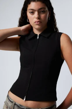 Weekday SLIM ZIP VEST TOP black Discount