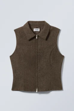 Weekday SLIM ZIP VEST TOP dark brown herringbone Discount