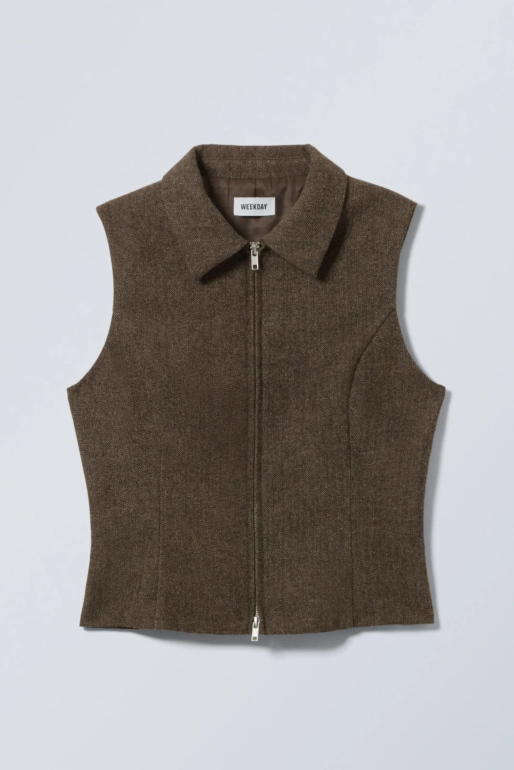 Weekday SLIM ZIP VEST TOP dark brown herringbone Discount