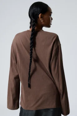 Weekday SOFT OVERSIZED LONG SLEEVE TOP washed dark mole Flash Sale
