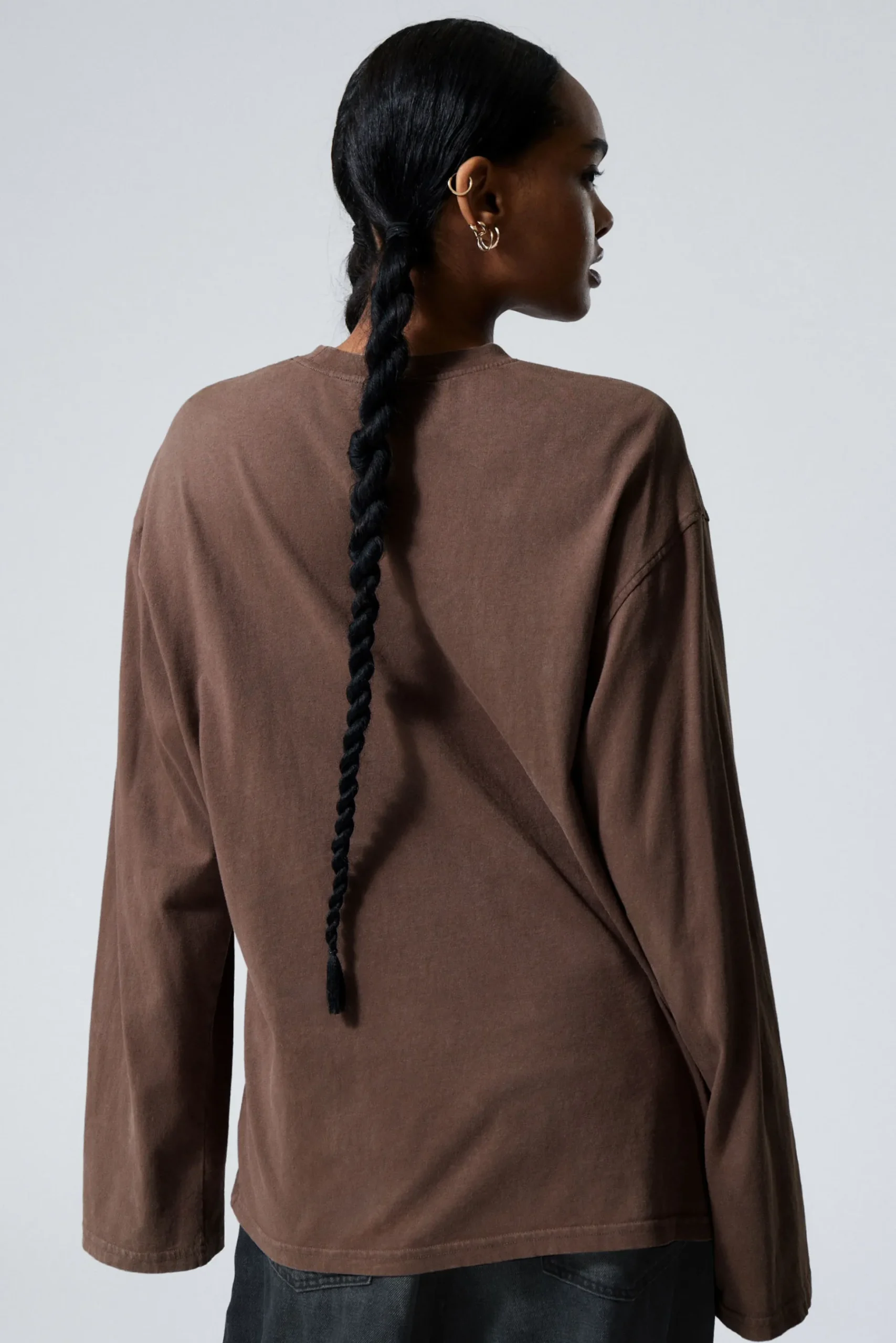 Weekday SOFT OVERSIZED LONG SLEEVE TOP washed dark mole Flash Sale