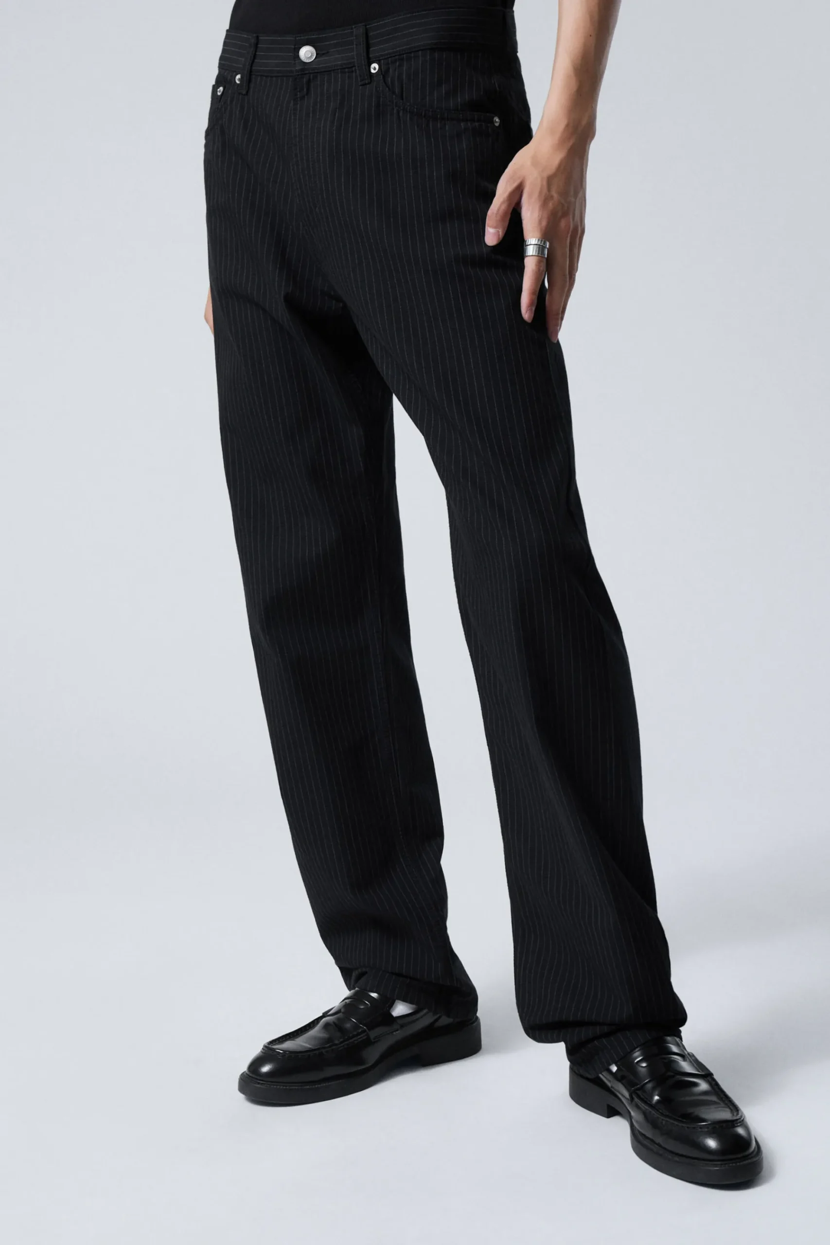 Weekday SPACE RELAXED STRAIGHT TROUSERS black pinstripe Flash Sale