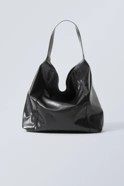 Weekday SQUARE FAUX LEATHER SHOULDER BAG black New