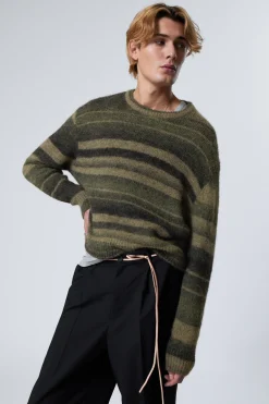 Weekday STRIPED REGULAR FIT SWEATER khaki green irregular stripe Store