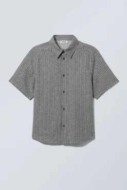 Weekday STRIPED SHORT SLEEVE LINEN BLEND SHIRT dark grey stripe Best Sale