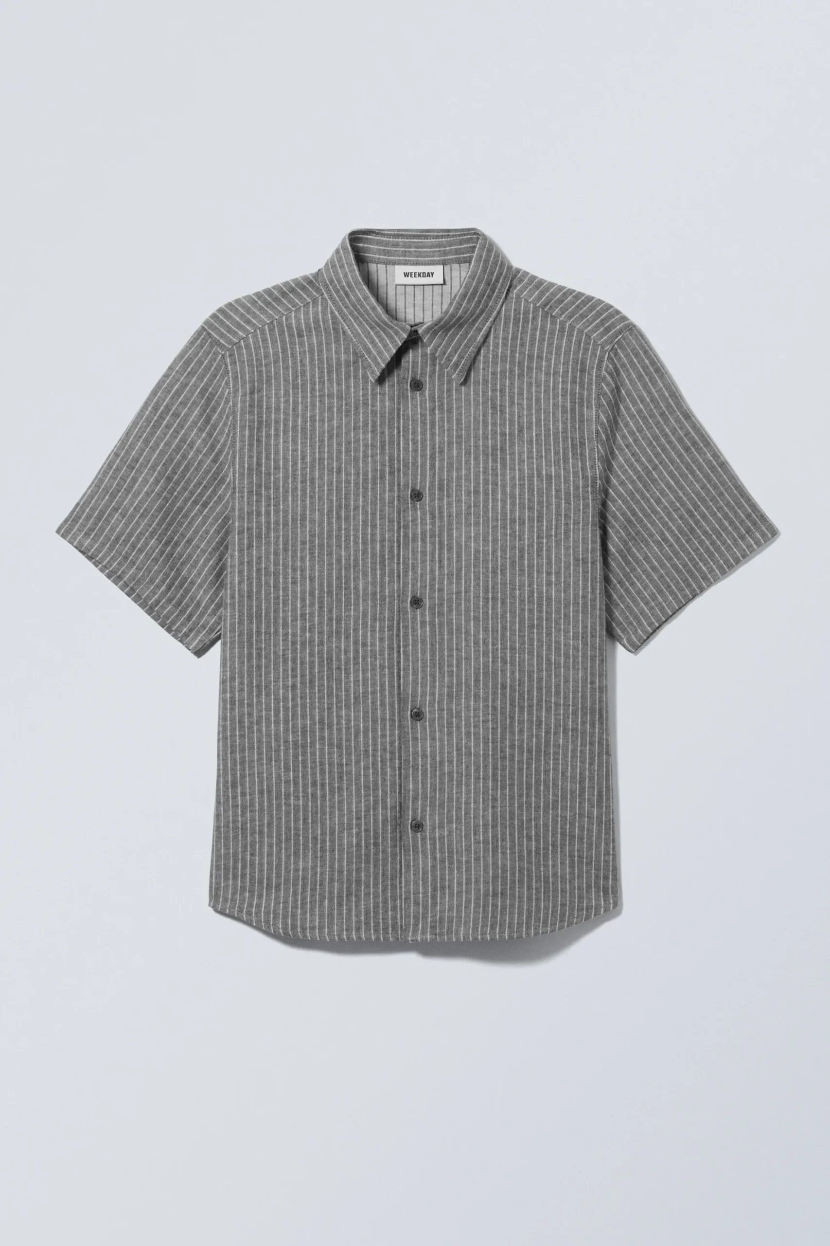 Weekday STRIPED SHORT SLEEVE LINEN BLEND SHIRT dark grey stripe Best Sale