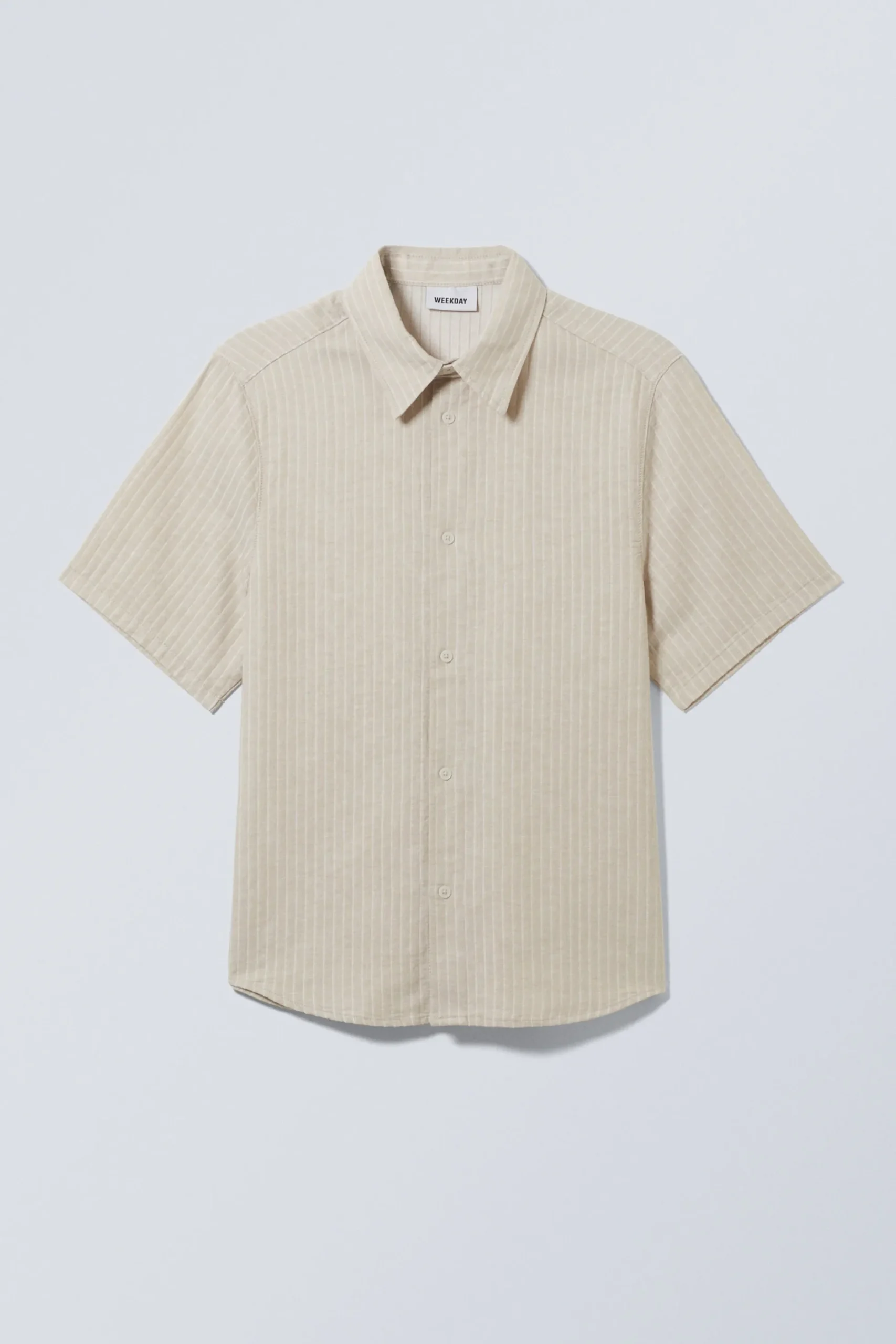 Weekday STRIPED SHORT SLEEVE LINEN BLEND SHIRT ecru stripe Outlet