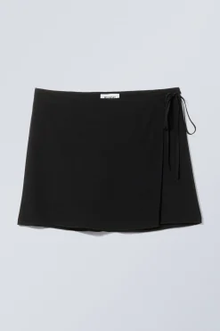 Weekday TAILORED VISCOSE MINI WRAP SKIRT black Cheap