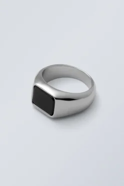 Weekday TIGER EYE SIGNET RING silver black stone Sale
