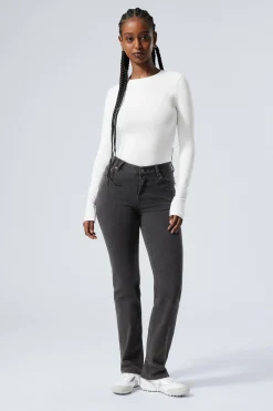 Weekday TWIG CURVE MID RISE SLIM STRAIGHT LEG JEANS black lux black Flash Sale