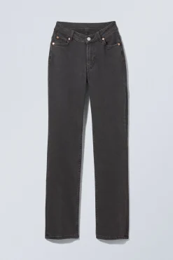 Weekday TWIG CURVE MID RISE SLIM STRAIGHT LEG JEANS black lux black Flash Sale