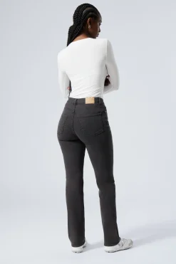 Weekday TWIG CURVE MID RISE SLIM STRAIGHT LEG JEANS black lux black Flash Sale