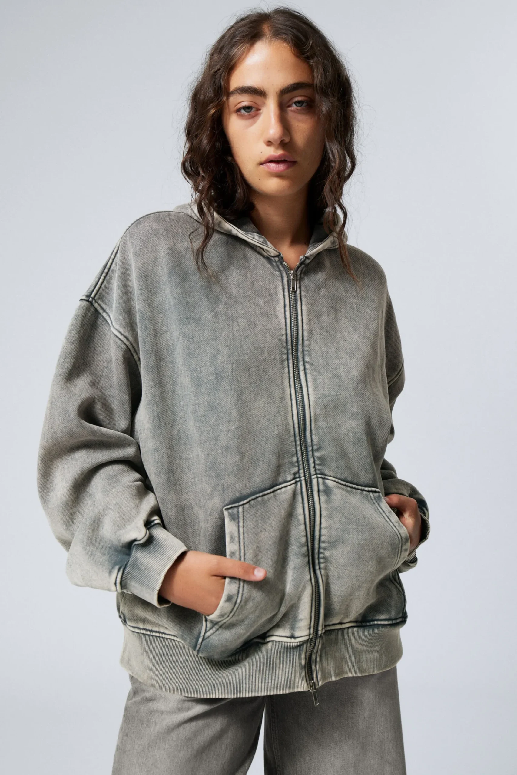 Weekday WASHED LOOSE FIT ZIP HOODIE washed turquoise Online