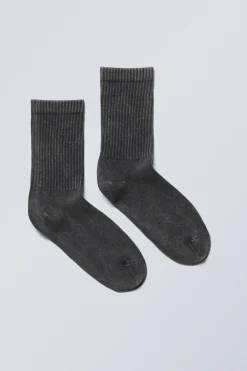 Weekday WASHED PRINT SPORT SOCKS washed black Cheap
