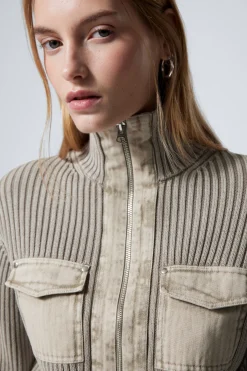 Weekday WASHED RIB-KNIT ZIP CARDIGAN washed dusty mole Discount