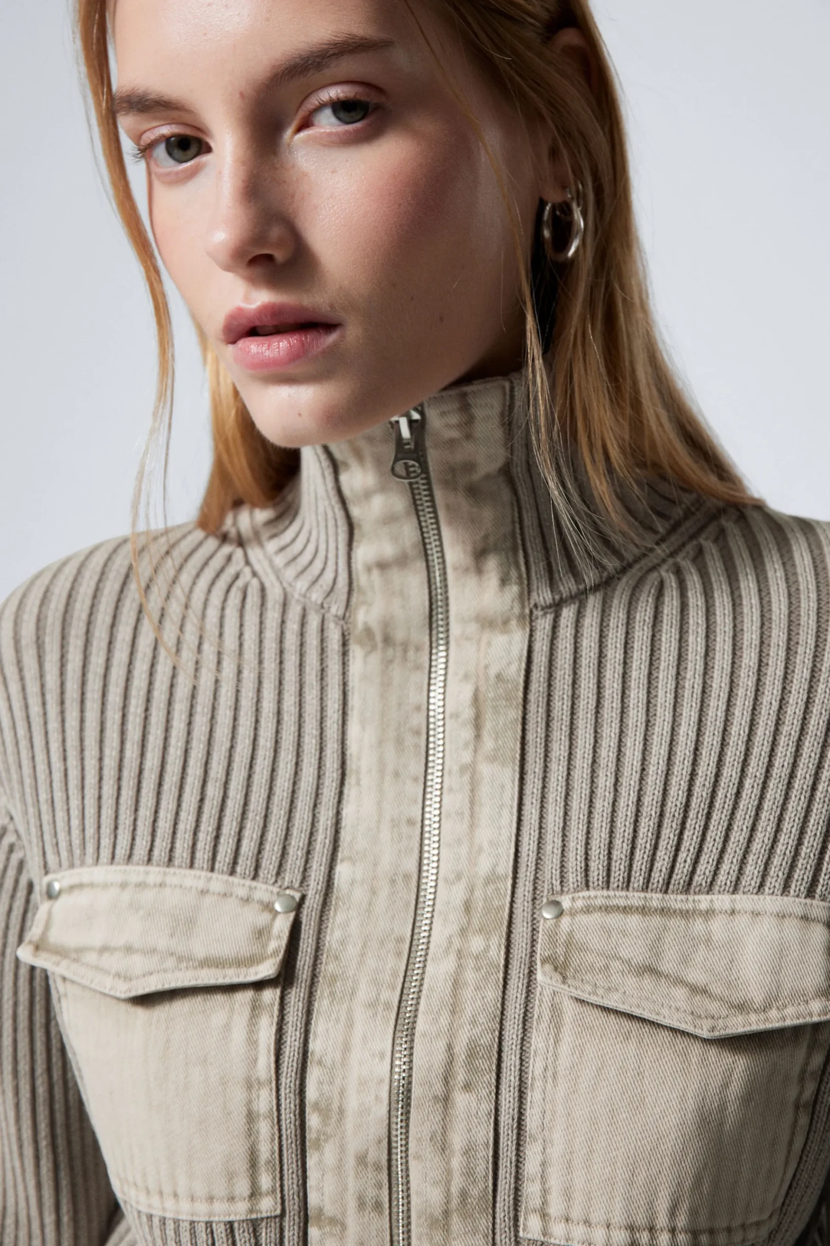 Weekday WASHED RIB-KNIT ZIP CARDIGAN washed dusty mole Discount
