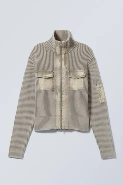 Weekday WASHED RIB-KNIT ZIP CARDIGAN washed dusty mole Discount
