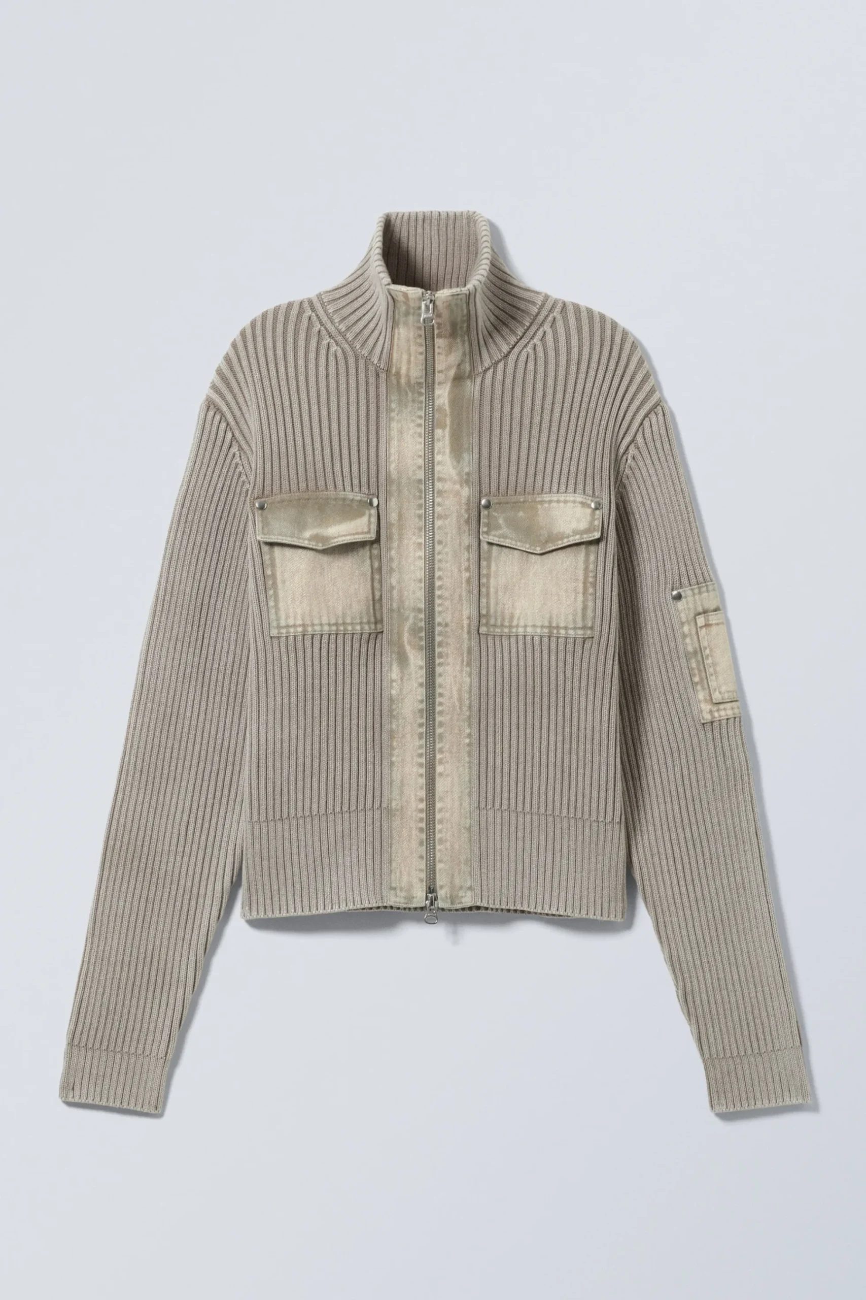 Weekday WASHED RIB-KNIT ZIP CARDIGAN washed dusty mole Discount